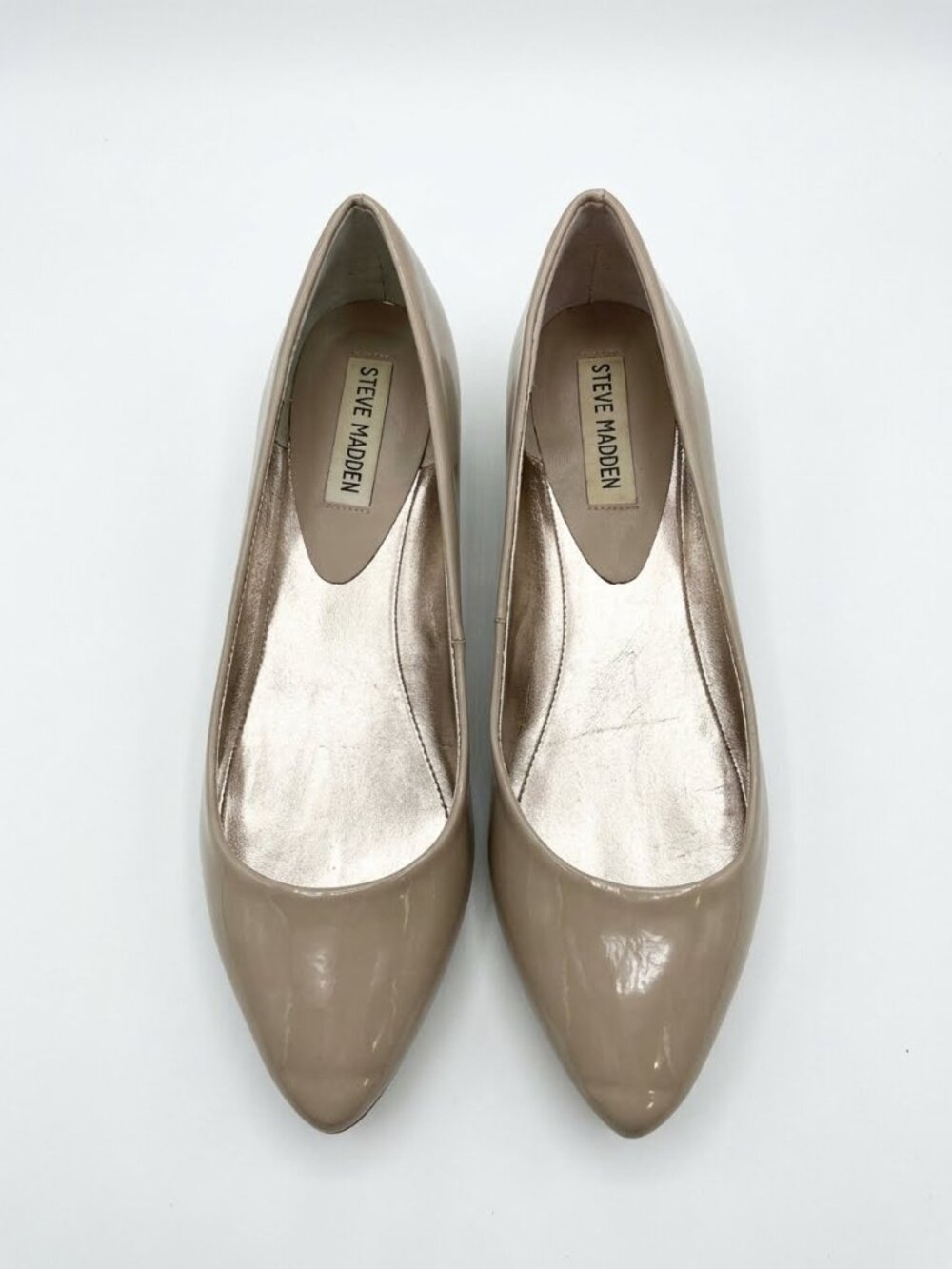 Steve Madden P-Heaven Nude Patent Leather Pointed Almond Toe Ballet Flats